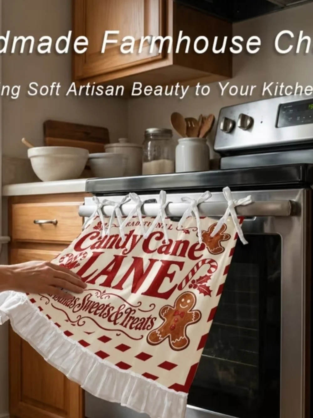 Candy Cane Lane Red and Cream Oven Door Apron